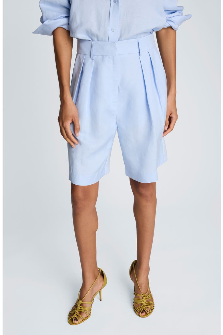 Pleated Linen Bermuda Shorts, Alternate, color, BLUE DAWN