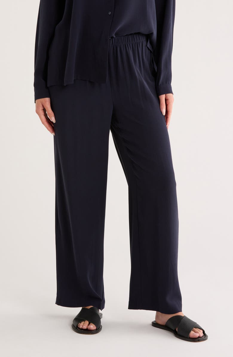 Eileen Fisher Straight Leg Silk Ankle Pants, Main, color, Ink