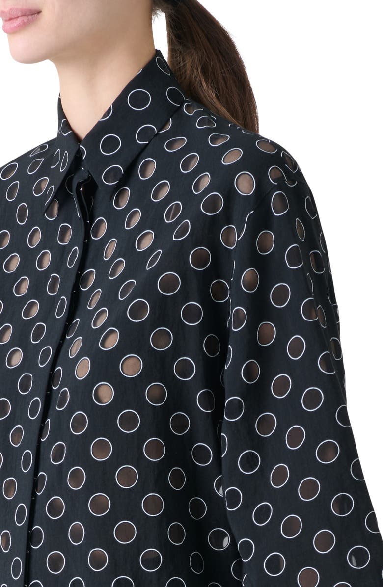 Akris punto Sheer Polka Dot Button-Up Shirt, Alternate, color, Black-Cream