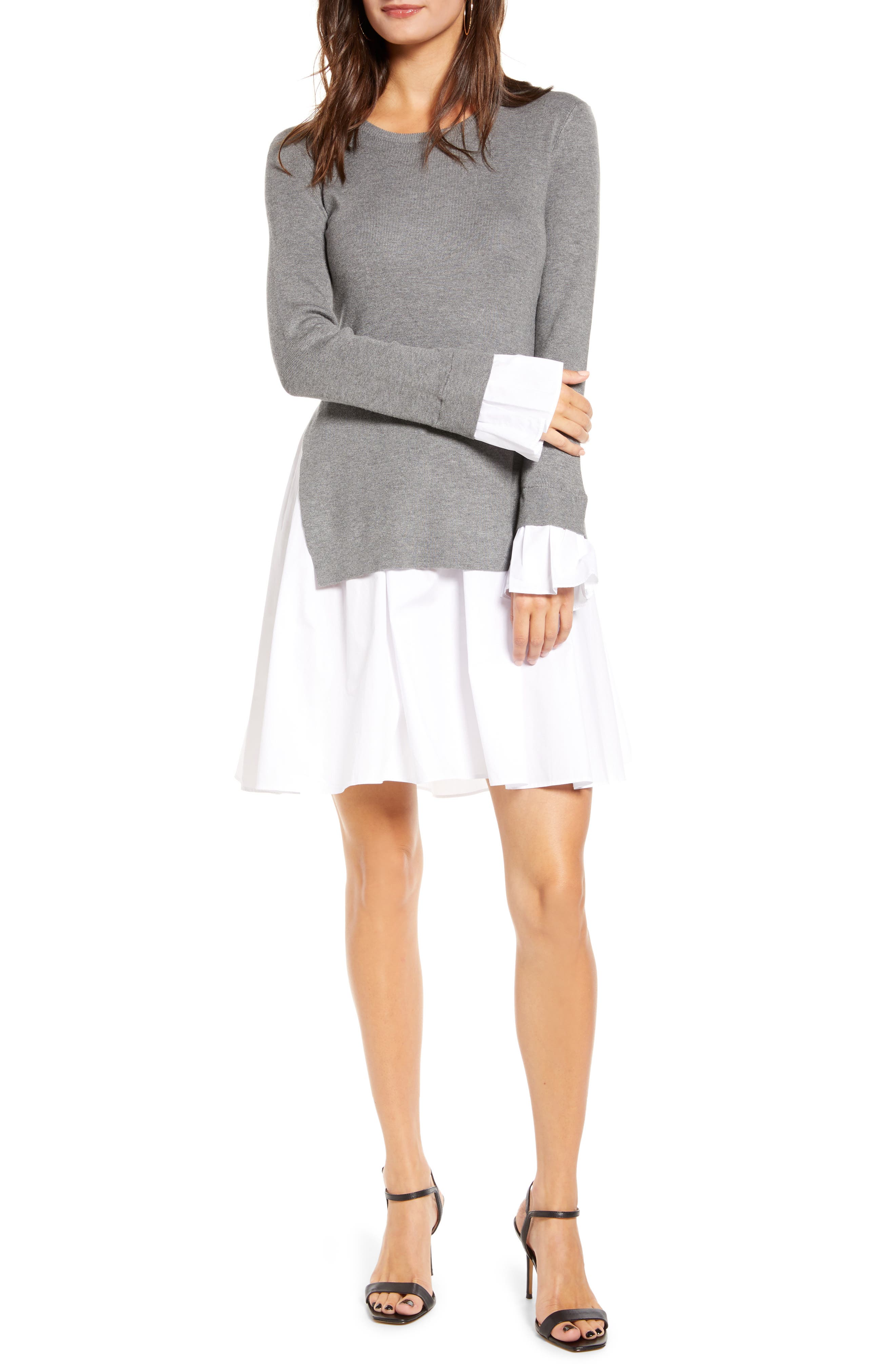 english factory women's poplin combo knit dress & (Women) Knit fabric