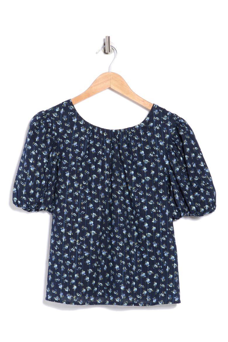 Puff Sleeve Cotton Top, Alternate, color, NAVY- BLUE ELISE FLORAL