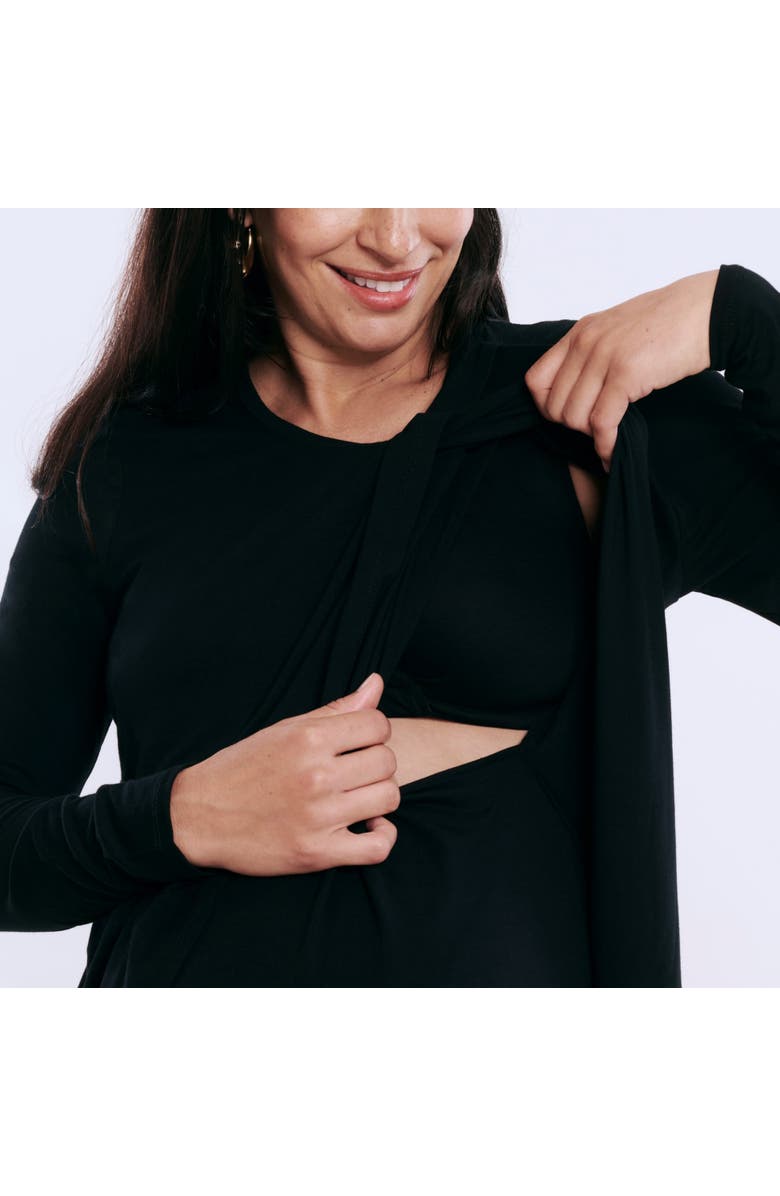MOTHERHOOD MATERNITY Crewneck Long Sleeve Draped Nursing Tee, Alternate, color, Black