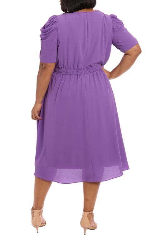 London Times Shirred Crewneck Midi Dress