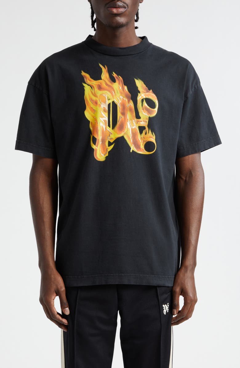 Palm Angels Burning Monogram Graphic T-Shirt, Main, color, 