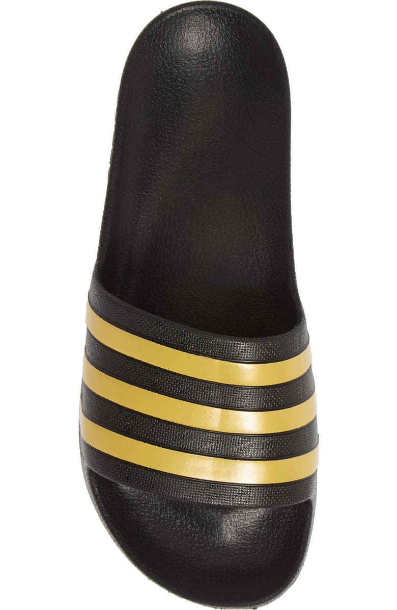 adidas Adilette Aqua Slide Sandal, Alternate, color, Core Black/ Gold/ Core Black