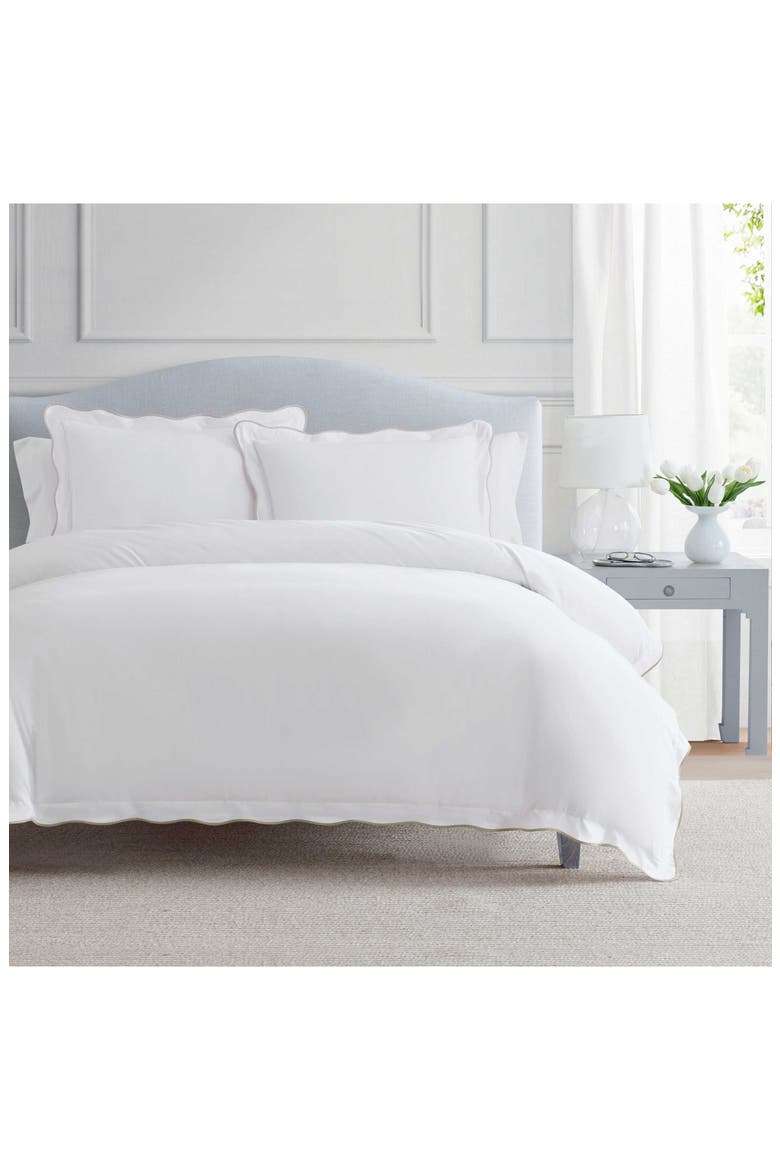 Simple Scallop Cotton Percale Duvet Set, Alternate, color, WHITE/ FEATHER