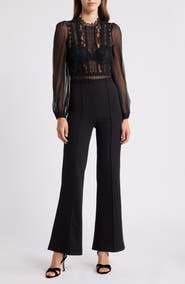 bebe Lace Bodice Long Sleeve Jumpsuit