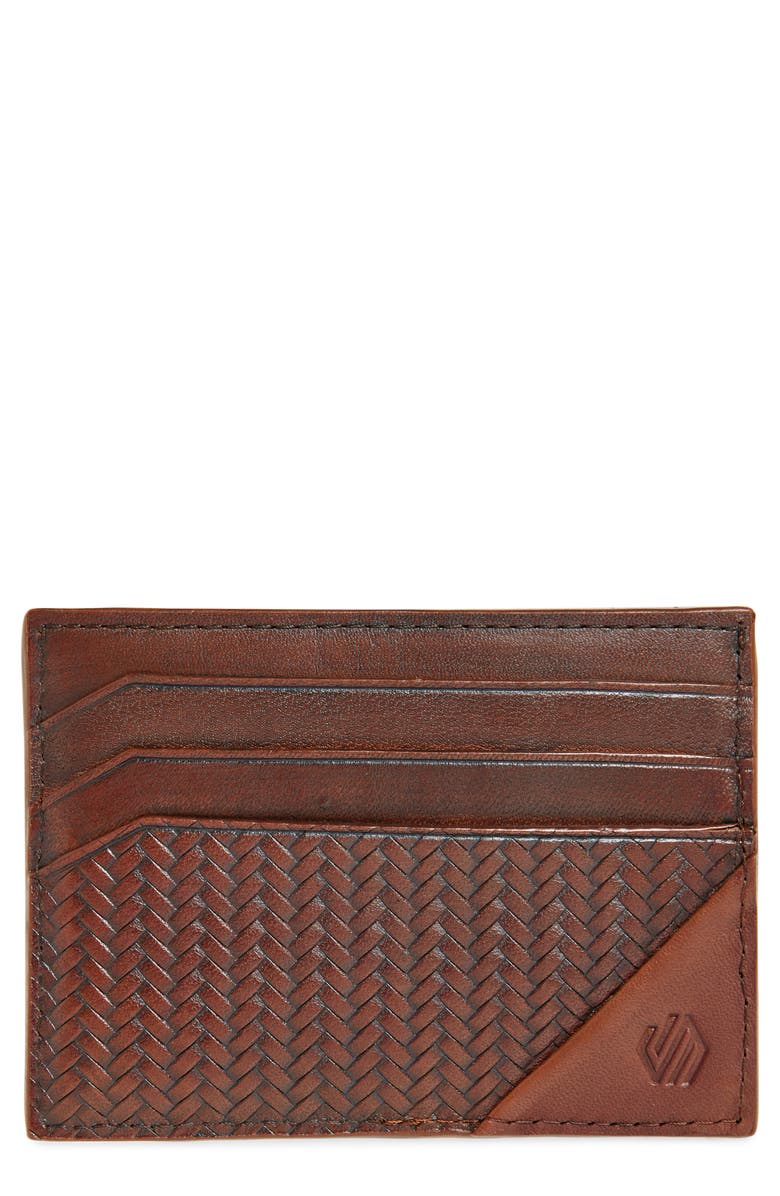 Johnston & Murphy Basketweave Card Holder, Main, color, Mahogany