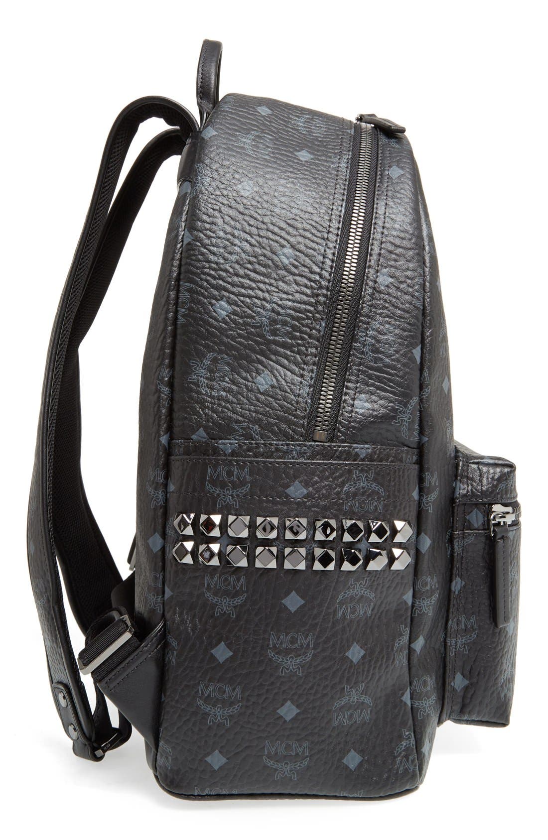 MCM Medium Stark Visetos Studded Backpack, Alternate, color, Black