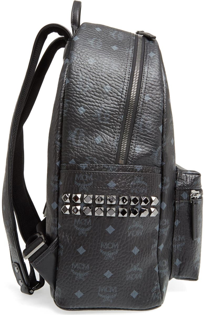 MCM Medium Stark Visetos Studded Backpack, Alternate, color, Black