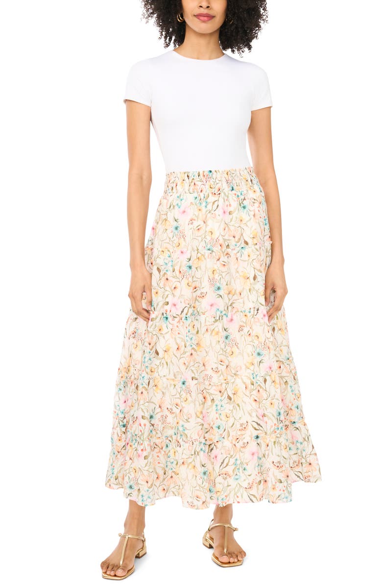 Vince Camuto Smocked Waist Tiered Maxi Skirt, Alternate, color, Antiq White