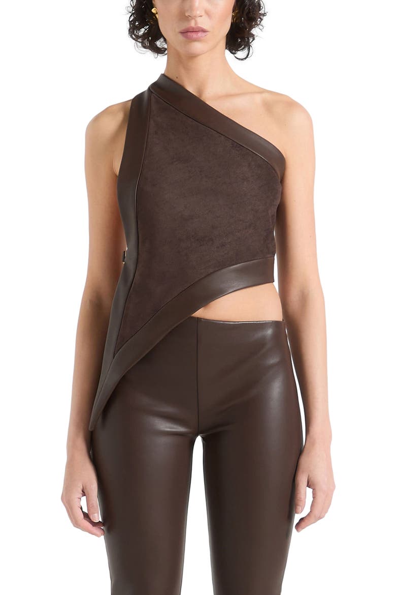 Suede & Leather Asymmetric Backless Top, Alternate, color, Brown