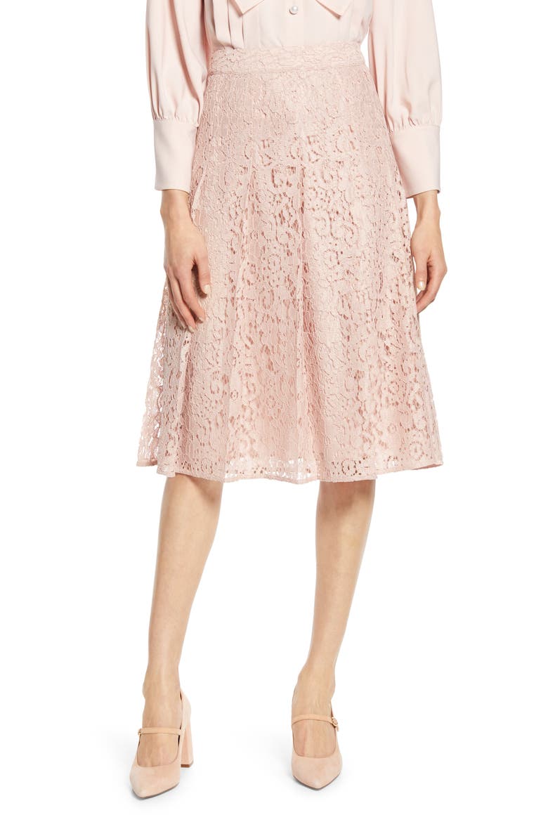 x Atlantic-Pacific Pleated Lace Skirt (Nordstrom Exclusive), Main, color, PINK SMOKE