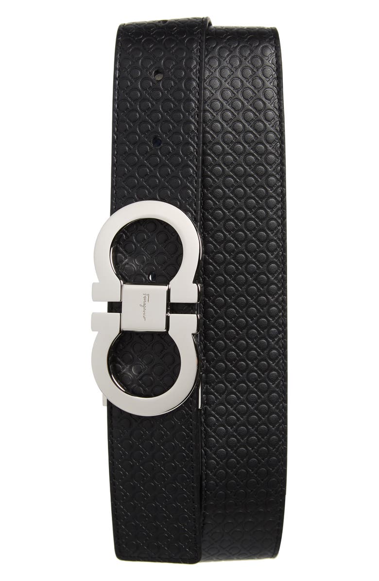 FERRAGAMO Salvatore Ferragamo Gancini Embossed Reversible Leather Belt, Main, color, 