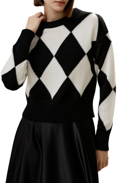 Round Neck Diamond Pattern Cashmere Sweater