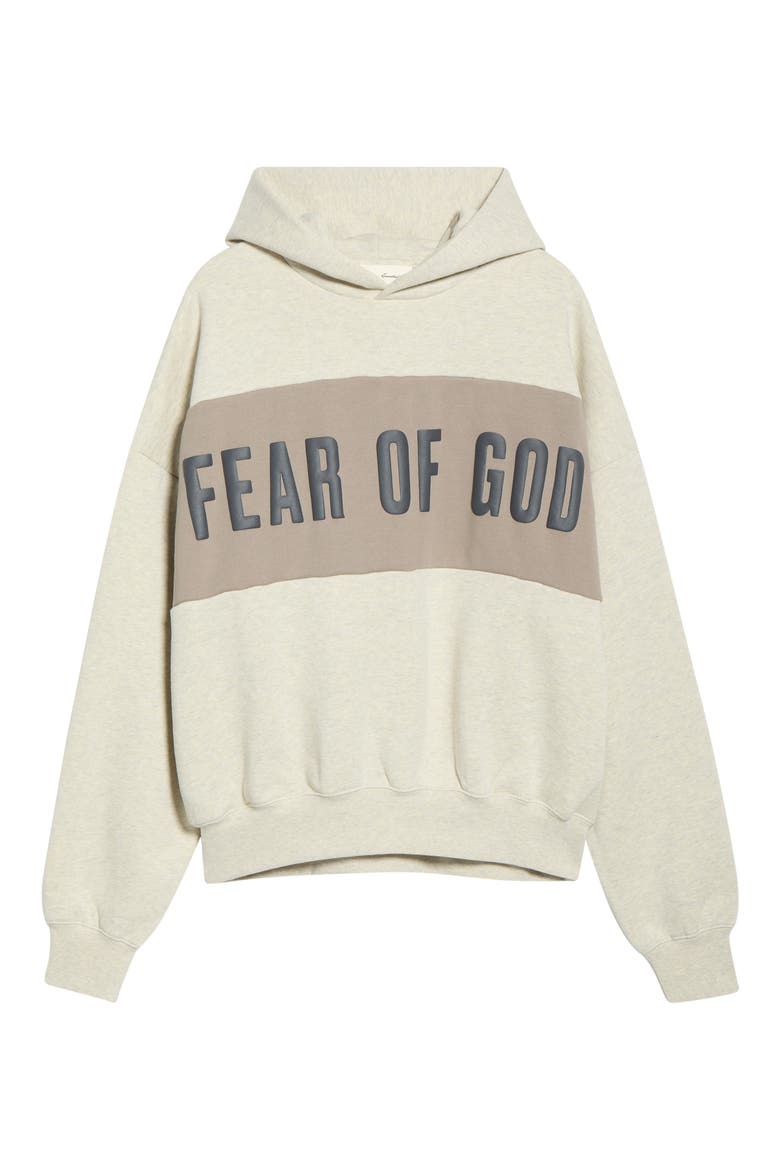 Paneled Relaxed Crop Hoodie, Main, color, VANILLA HEATHER/ SEAL