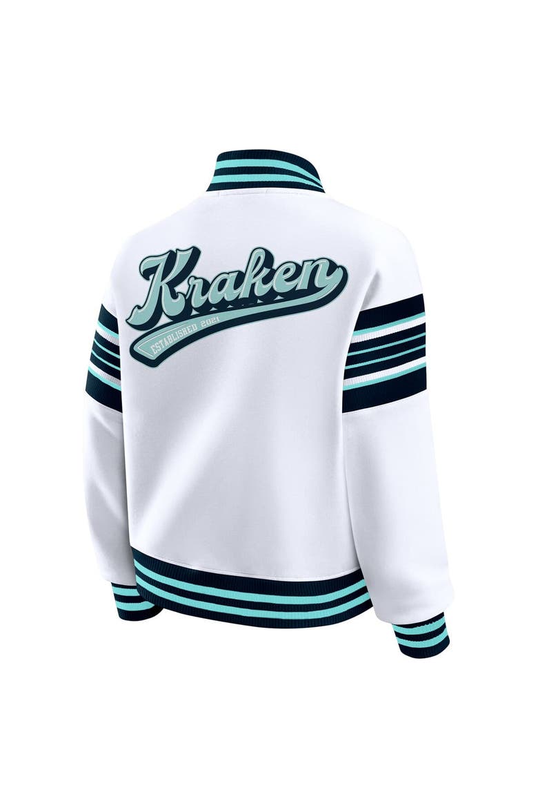 Women's WEAR by Erin Andrews White/Deep Sea Blue Seattle Kraken Full-Snap Fleece Sweatshirt Jacket, Alternate, color, Blue