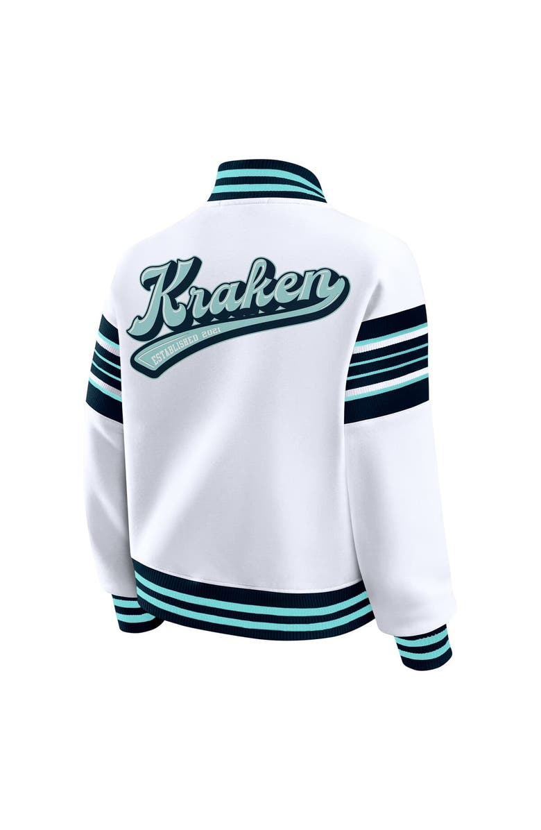 WEAR by Erin Andrews Women's WEAR by Erin Andrews White/Deep Sea Blue Seattle Kraken Full-Snap Fleece Sweatshirt Jacket, Alternate, color, Blue