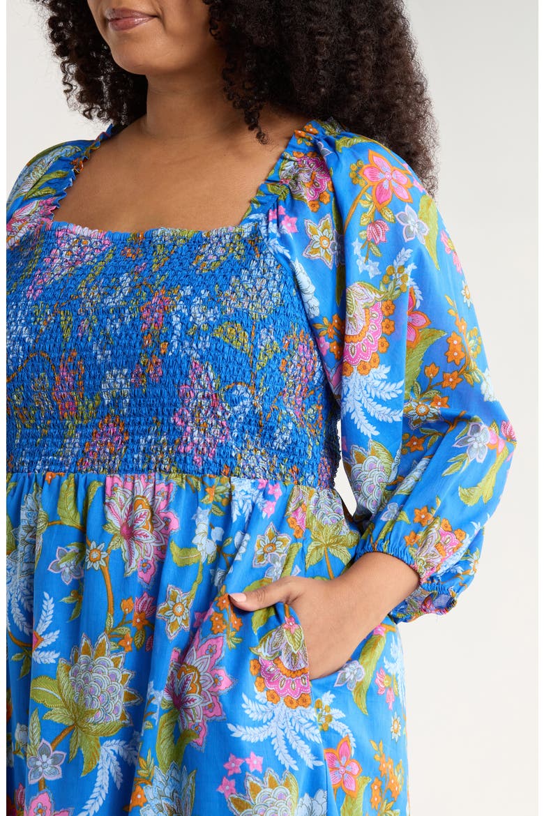 Sunlit Floral Niko Smocked Dress, Alternate, color, COBALT-MULTI
