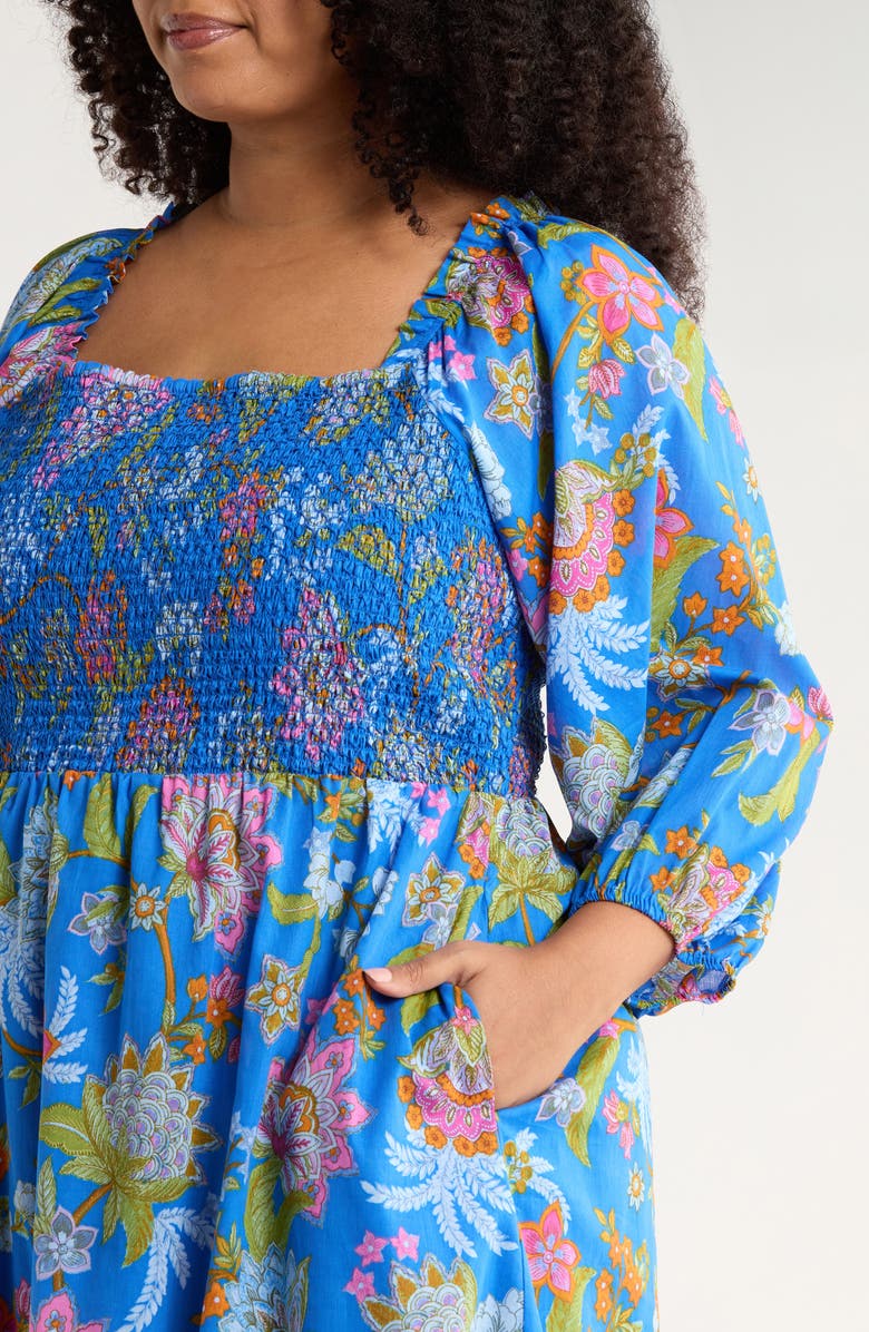 SUGARLIPS Sunlit Floral Niko Smocked Dress, Alternate, color, Cobalt-Multi