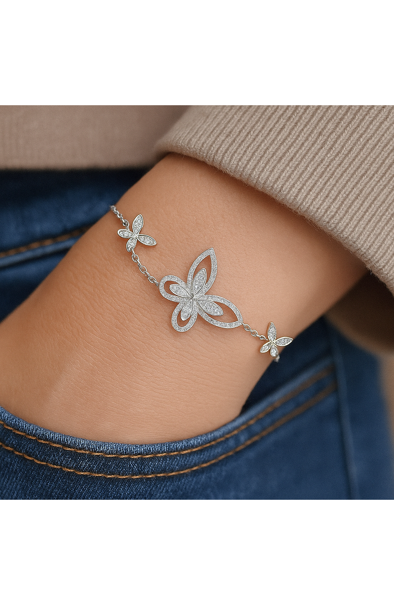 Donatello Gian Butterfly Crystal Bracelet, Alternate, color, Silver