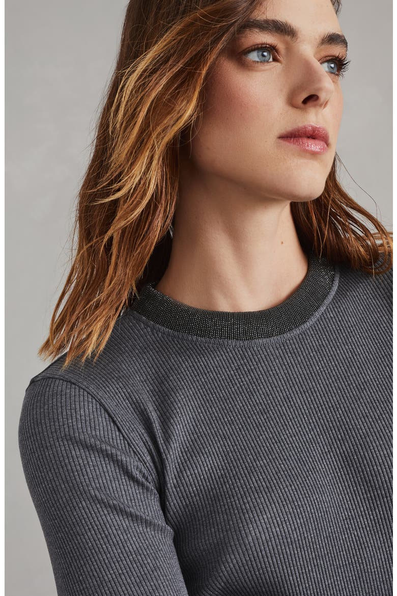 Comfort cotton ribbed jersey T-shirt with precious collar, Alternate, color, Dark Grey