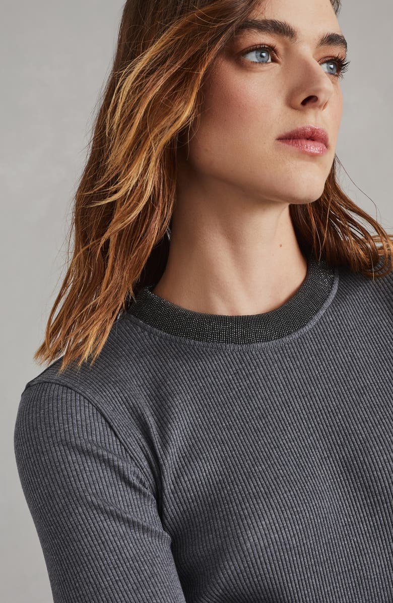 Brunello Cucinelli Comfort cotton ribbed jersey T-shirt with precious collar, Alternate, color,