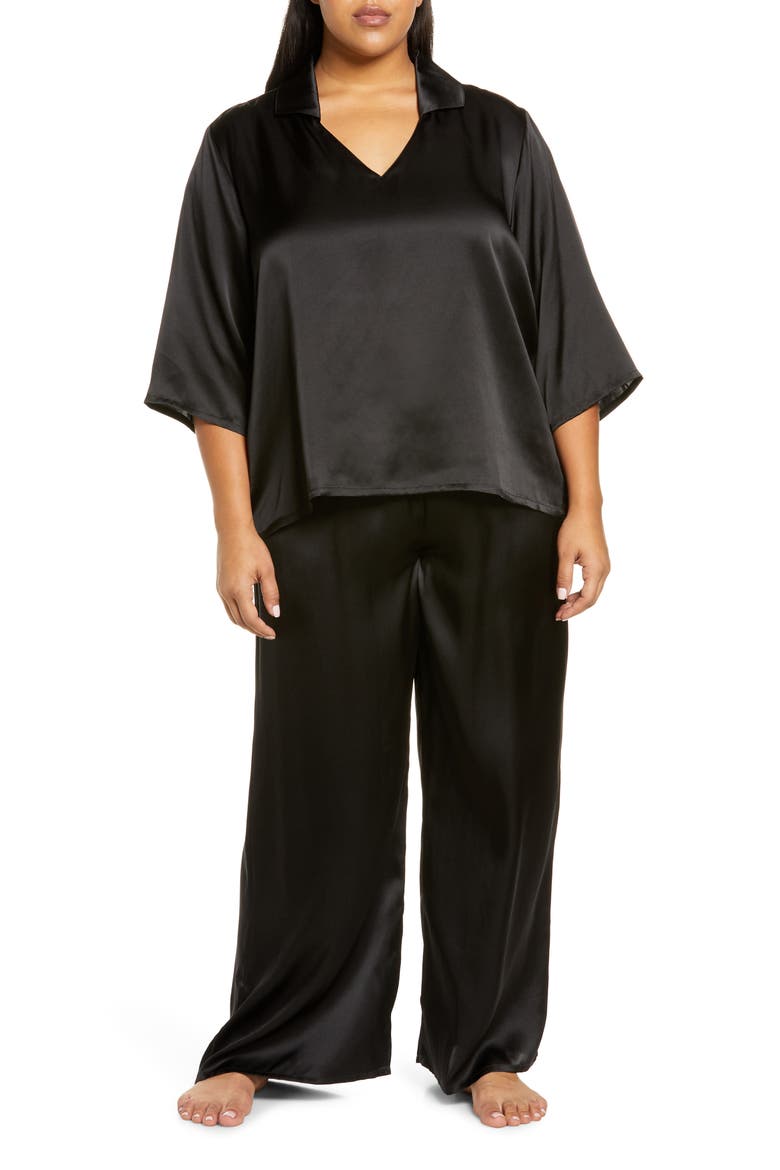 Romantic Washable Silk Pajamas, Main, color, BLACK