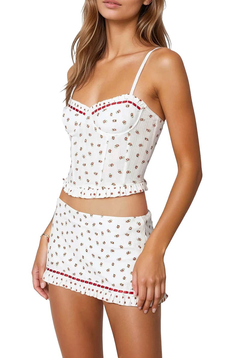 EDIKTED Mica Floral Print Corset Camisole, Alternate, color, White