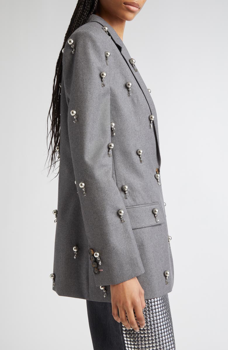 Stella McCartney Embellished Wool Flannel Blazer, Alternate, color, Grey Melange