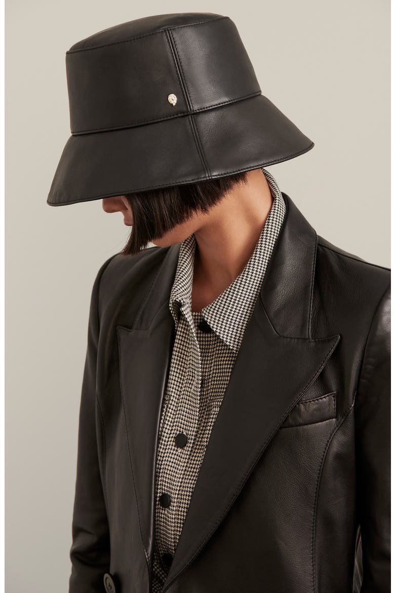 Ezra Leather Bucket Hat, Alternate, color, BLACK