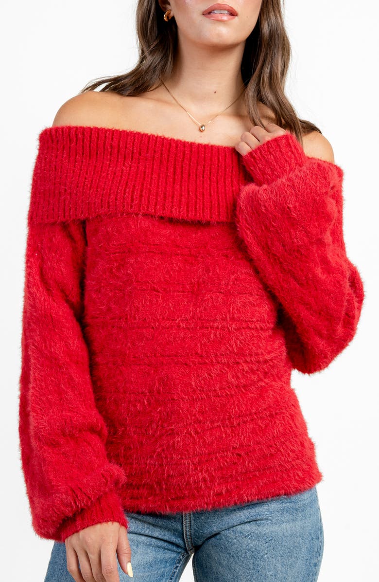 Beivy Oversize Off the Shoulder Sweater, Alternate, color, Bright Cherry Red