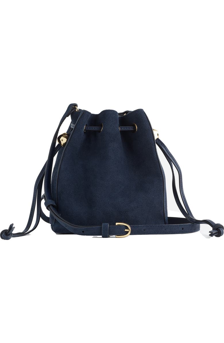 Madewell Suede Bucket Crossbody Bag, Main, color, Deep Indigo