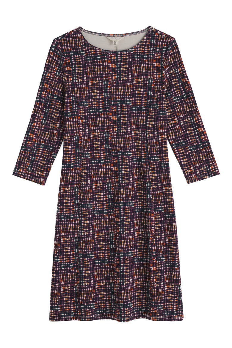 Cornish Oaks Long Sleeve Stretch Organic Cotton Dress, Alternate, color, INKY WEAVE BEETROOT