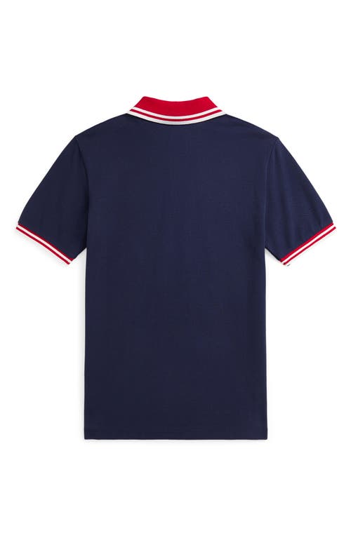 Polo Ralph Lauren Baseball-logo Cotton Mesh Polo Shirt In Refined Navy