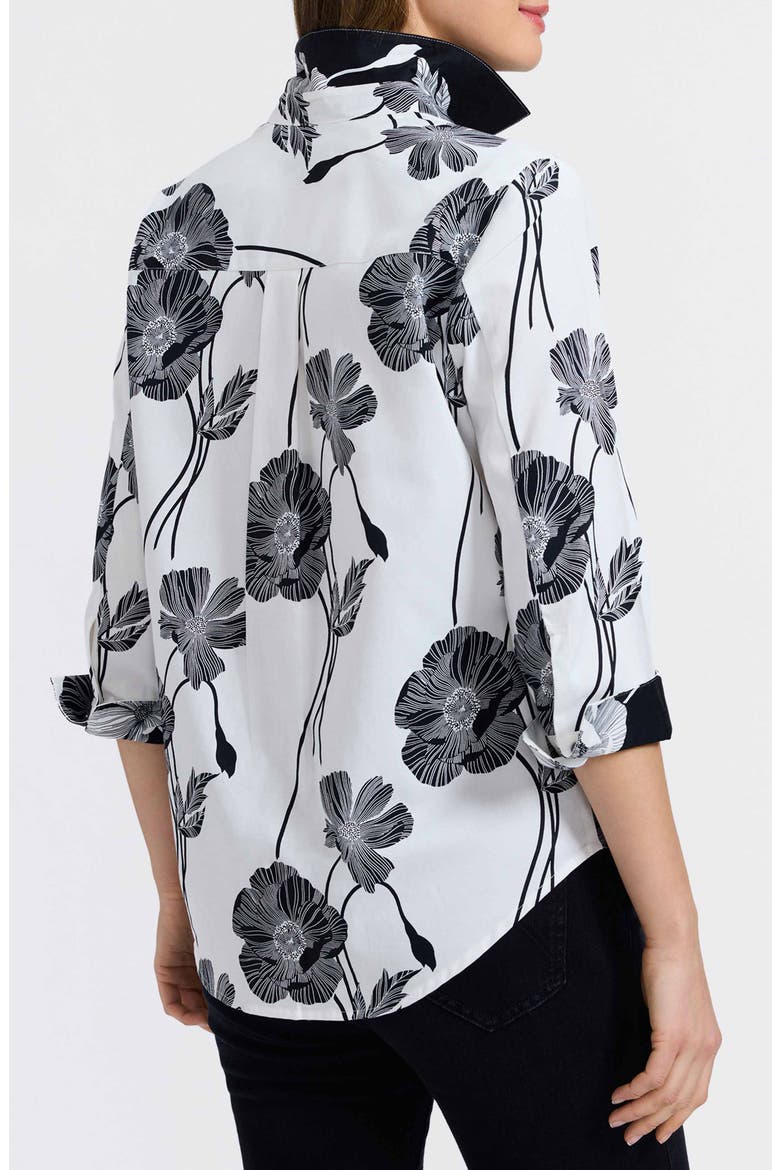 Marina Poppy Print Cotton Button-Up Shirt, Alternate, color, WHITE/ BLACK