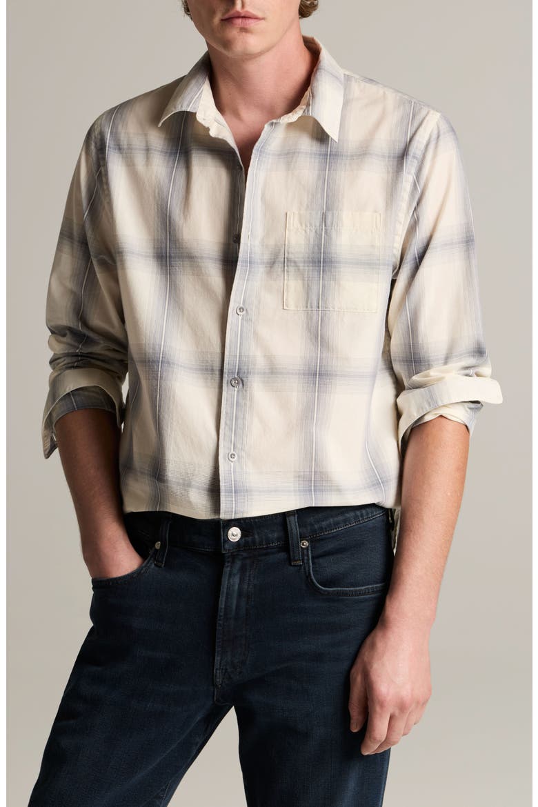 Townes Plaid Cotton Button-Up Shirt, Main, color, BLANCO/HAWK BLUE