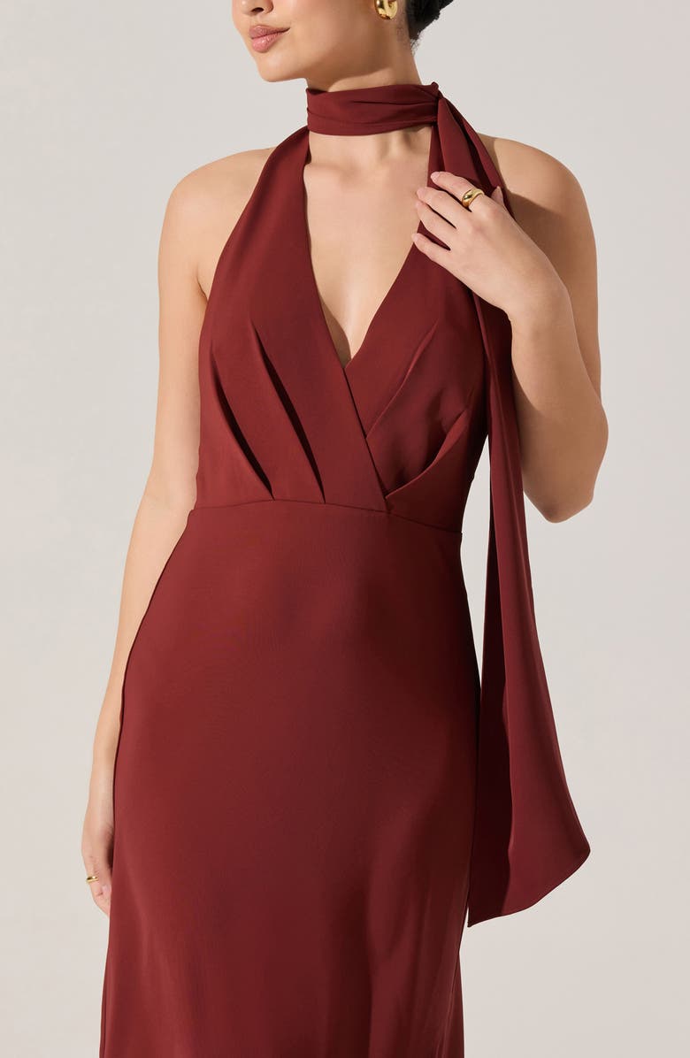ASTR the Label Hilaire Halter Neck Dress, Alternate, color, Rust Brown