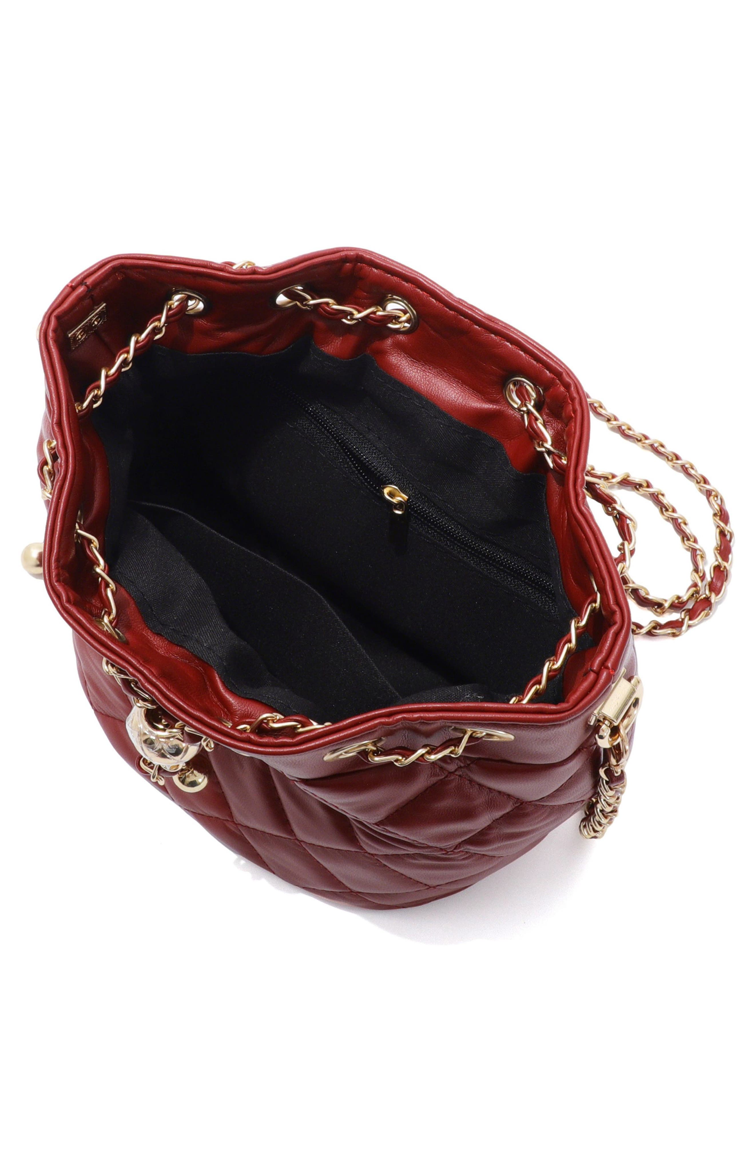 Quilted Faux Leather Bucket Bag, Alternate, color, RED
