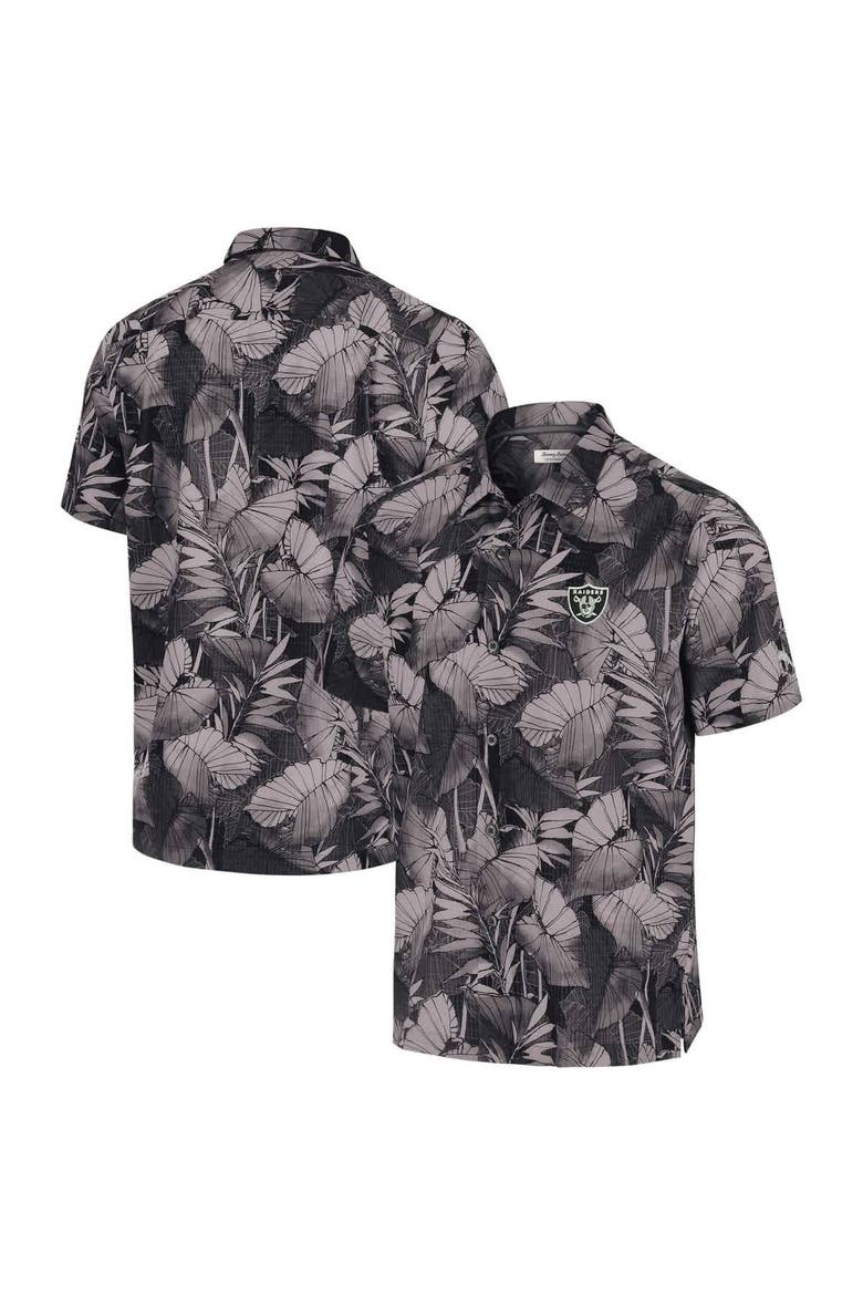 Men's Tommy Bahama Black Las Vegas Raiders Bahama Coast Nuevo Fronds Camp Button-Up Shirt, Main, color, Black