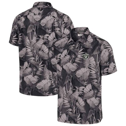Tommy Bahama Black Las Vegas Raiders Bahama Coast Nuevo Fronds Camp Button-up Shirt In Black