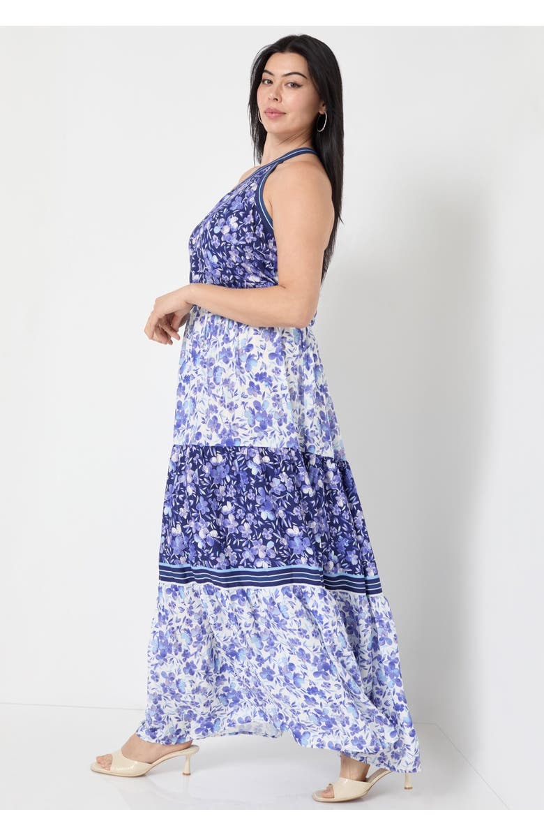 June + Vie One-Shoulder Tiered Maxi Dress, Alternate, color, Flower Field Blue