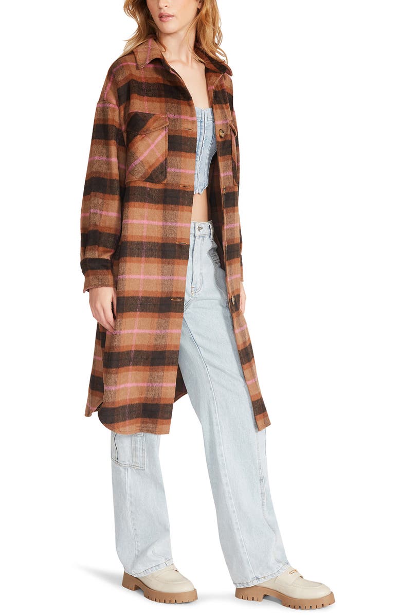Steve Madden Plaid Duster Shirt Jacket, Alternate, color, 