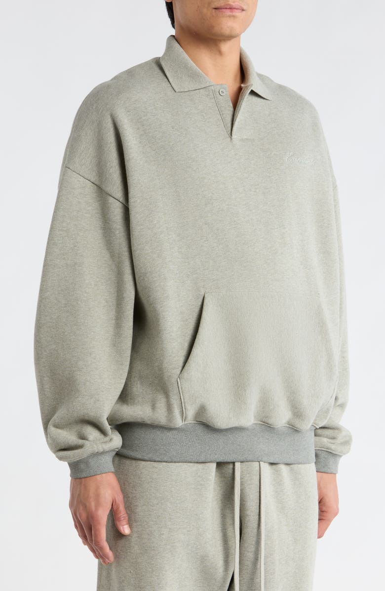 Fear of God Essentials Signature '90s Polo Sweatshirt, Alternate, color, Concrete/Dark Concrete Heather
