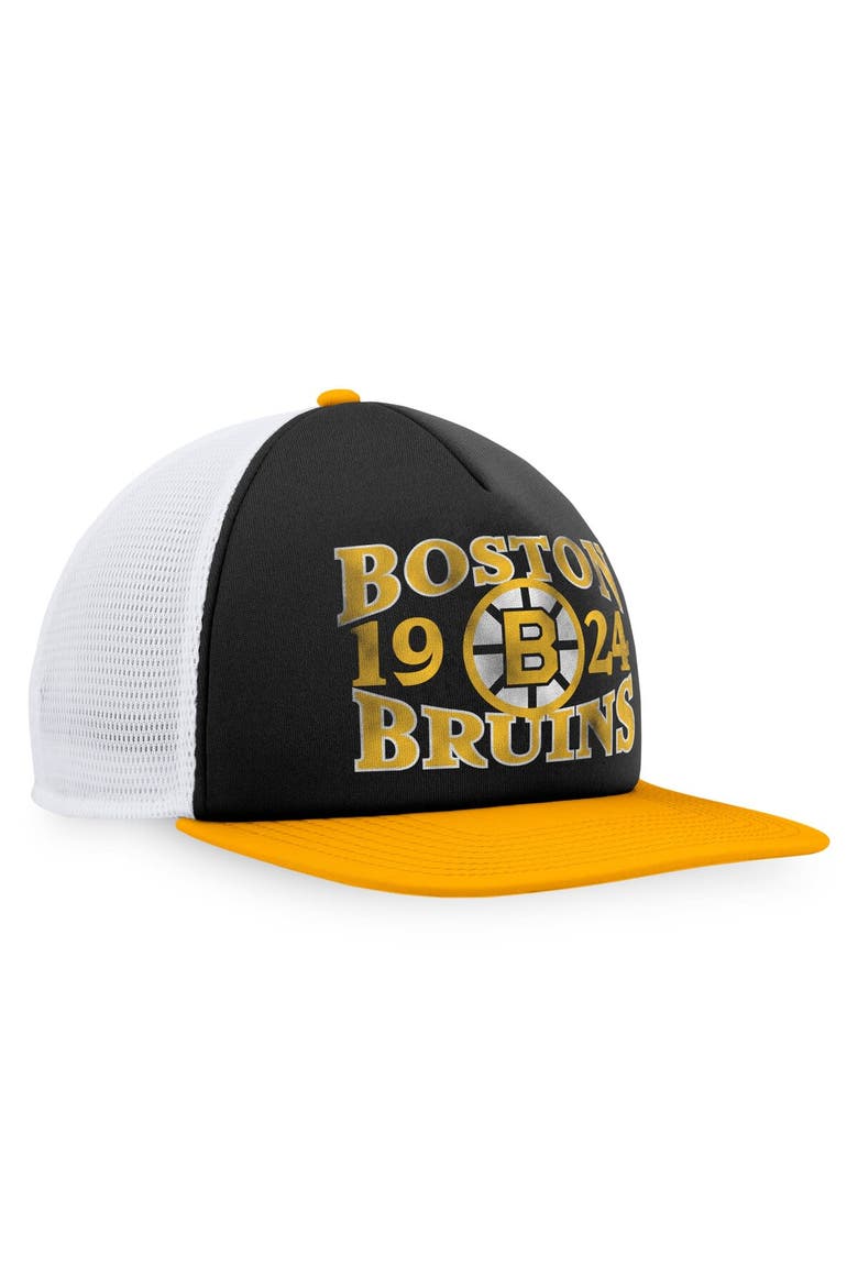 Men's Fanatics Branded Black/Gold Boston Bruins Heritage Vintage Foam Front Trucker Snapback Hat, Alternate, color, Black