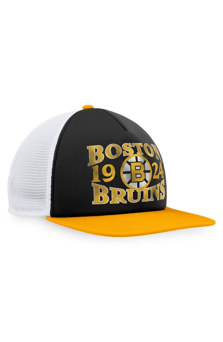 FANATICS Men's Fanatics Branded Black/Gold Boston Bruins Heritage Vintage Foam Front Trucker Snapback Hat, Alternate, color, Black