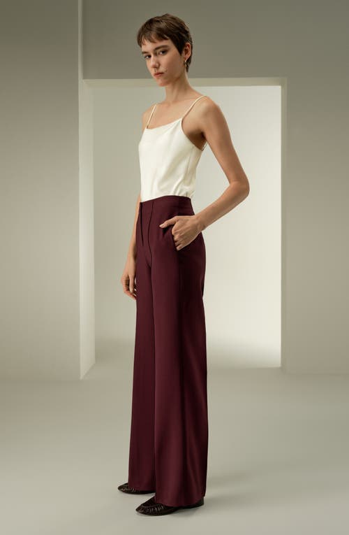 Lilysilk Silk-wool Twill Flare Pants In Burgundy
