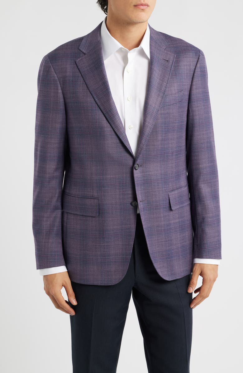 Canali Kei Trim Fit Purple Mélange Shadow Plaid Wool Sport Coat, Main, color, Purple