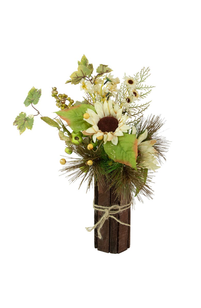 Northlight Sunflowers and Daisies Glittered Artificial Fall Harvest Flower Arrangement - 16", Alternate, color, 