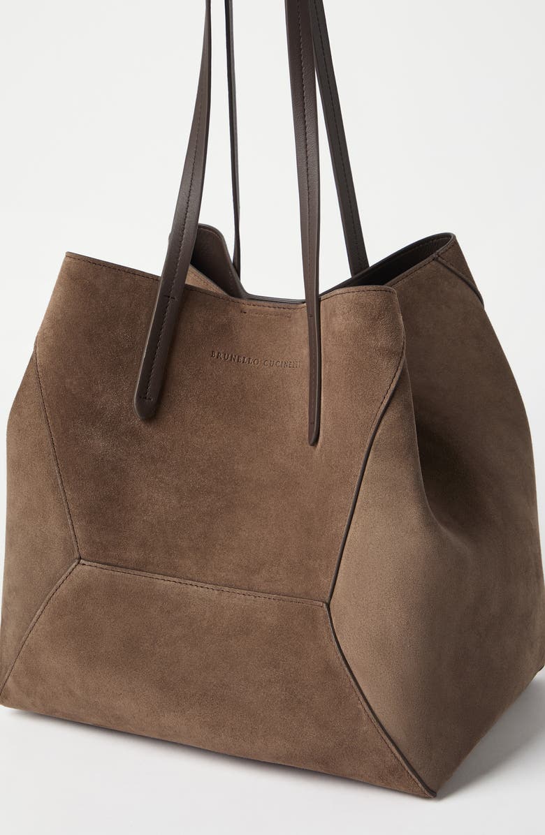 Brunello Cucinelli Suede BC Duo bag, Alternate, color, Bark